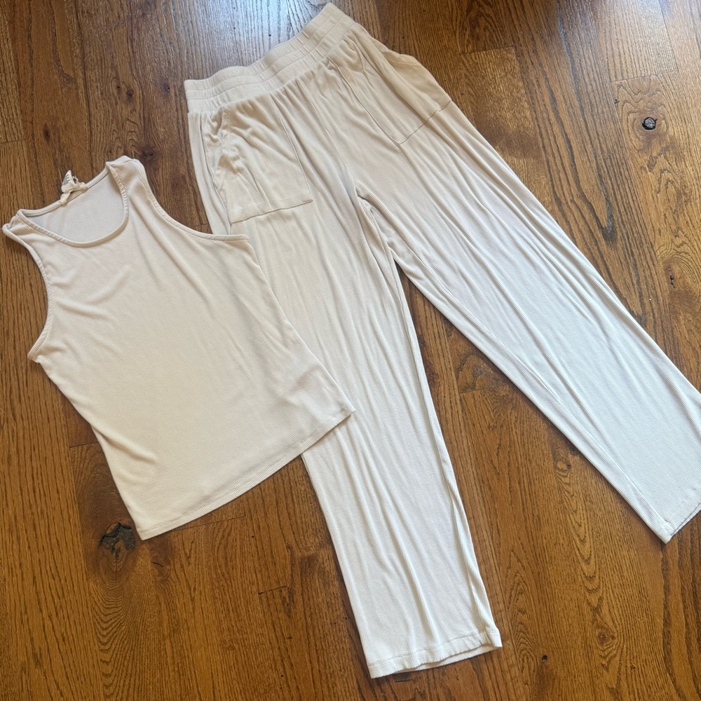 Women's Cream Sleep Tank & Lounge Pants Set